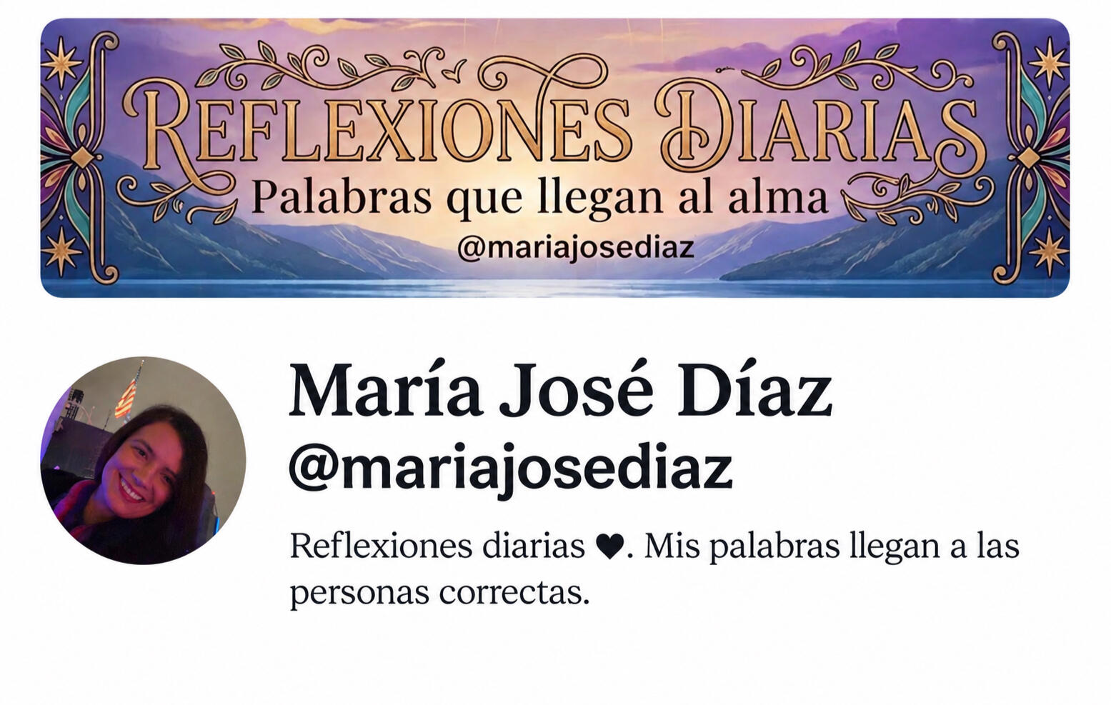 Banner del canal de YouTube de Maria Jose Diaz, reflexiones diarias. Autora y creadora de contenido.